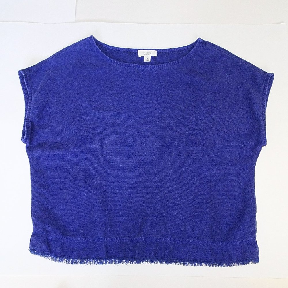Wilfred Free Linen Blend Indigo Raw Hem Crop Top